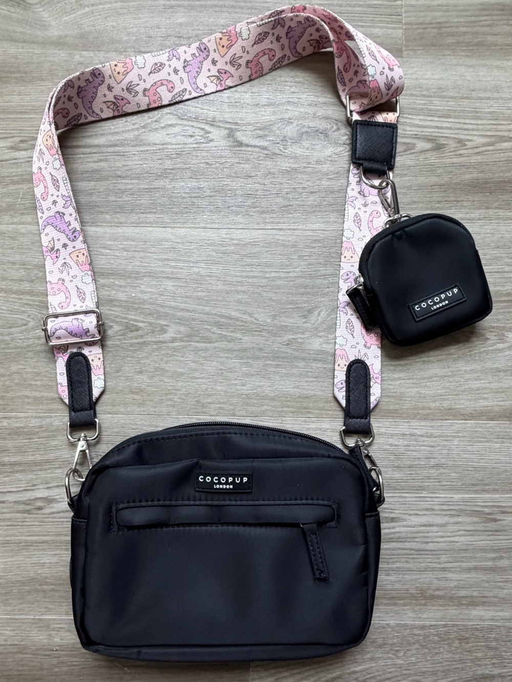 CocoPup London Crossbody Belt Bag w/ Dino strap and treat bag